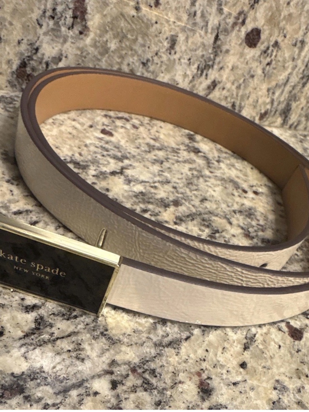 Kate Spade Cream Leather Men's Belt with Gold Buckle